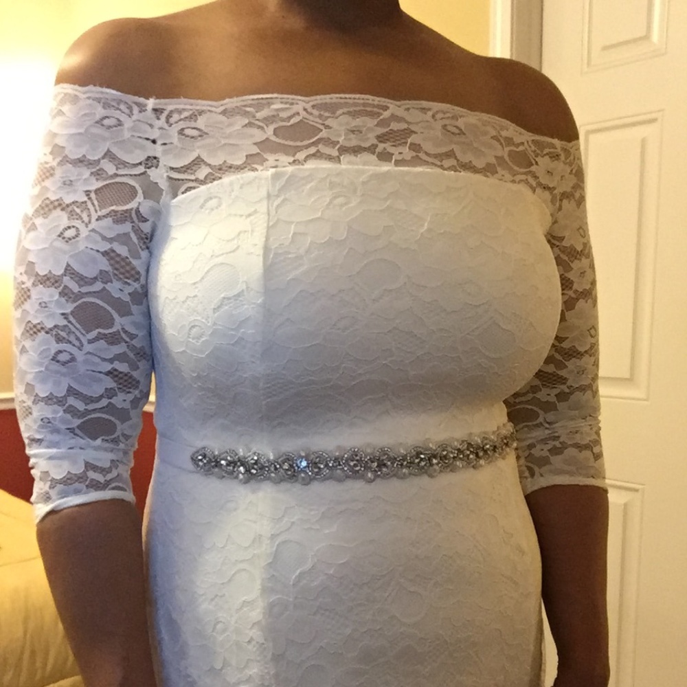 TORRID LACE OFF SHOULDER FIT & FLARE WEDDING DRESS - Picture 9 of 15